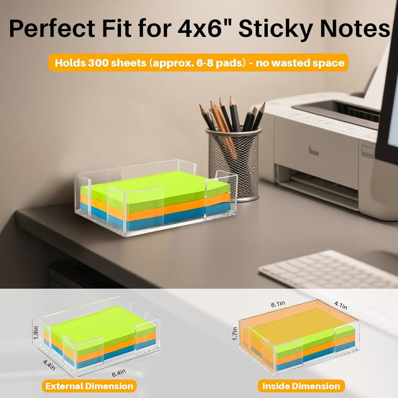 Yncotte Acrylic Sticky Note Holder, 4x6 Inch Clear Dual Notepad Holder Dispenser with Triple Openings Non-Slip Rubber, Sticky Note Dispenser Memo Holder Case for Desk Office School Supplies(No Pads) - Image 2